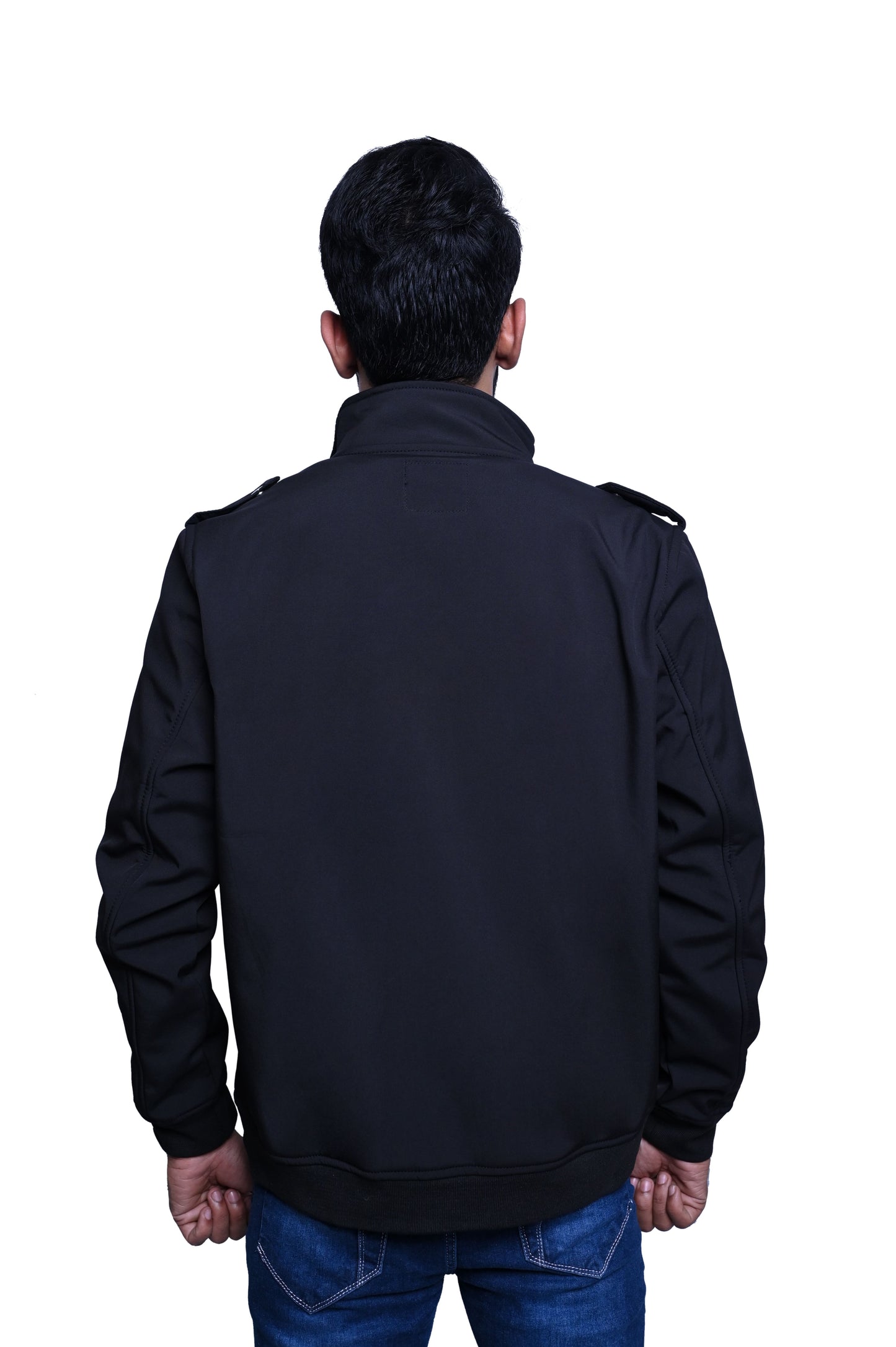 Men's Stylish Black Jacket with Shoulder Button Flappers