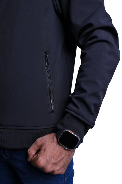 Men's Stylish Black Jacket with Shoulder Button Flappers