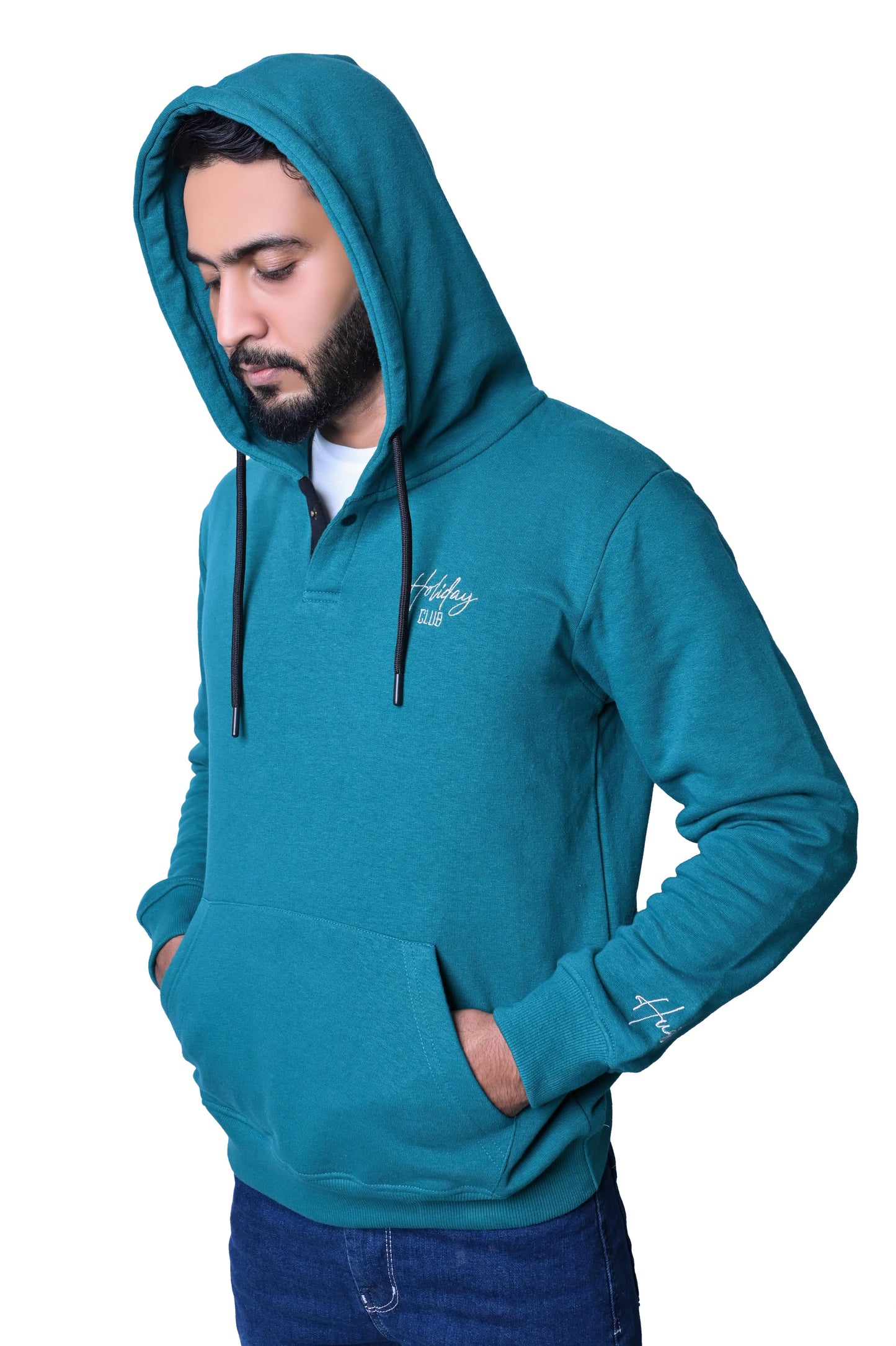 Teal Green Hoodie with "Holiday Club" Embroidery