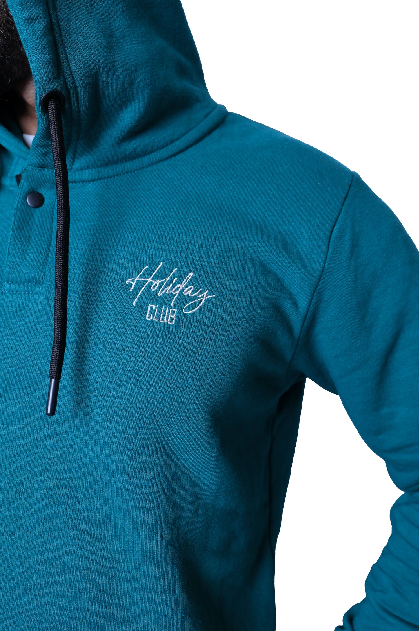 Teal Green Hoodie with "Holiday Club" Embroidery