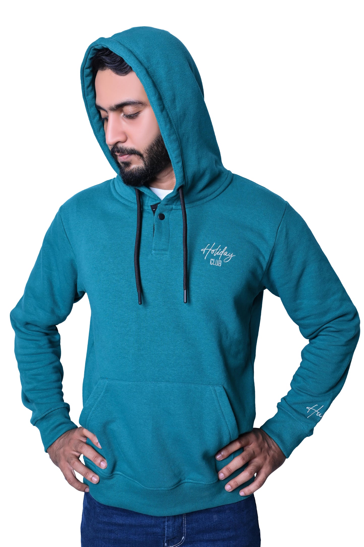 Teal Green Hoodie with "Holiday Club" Embroidery