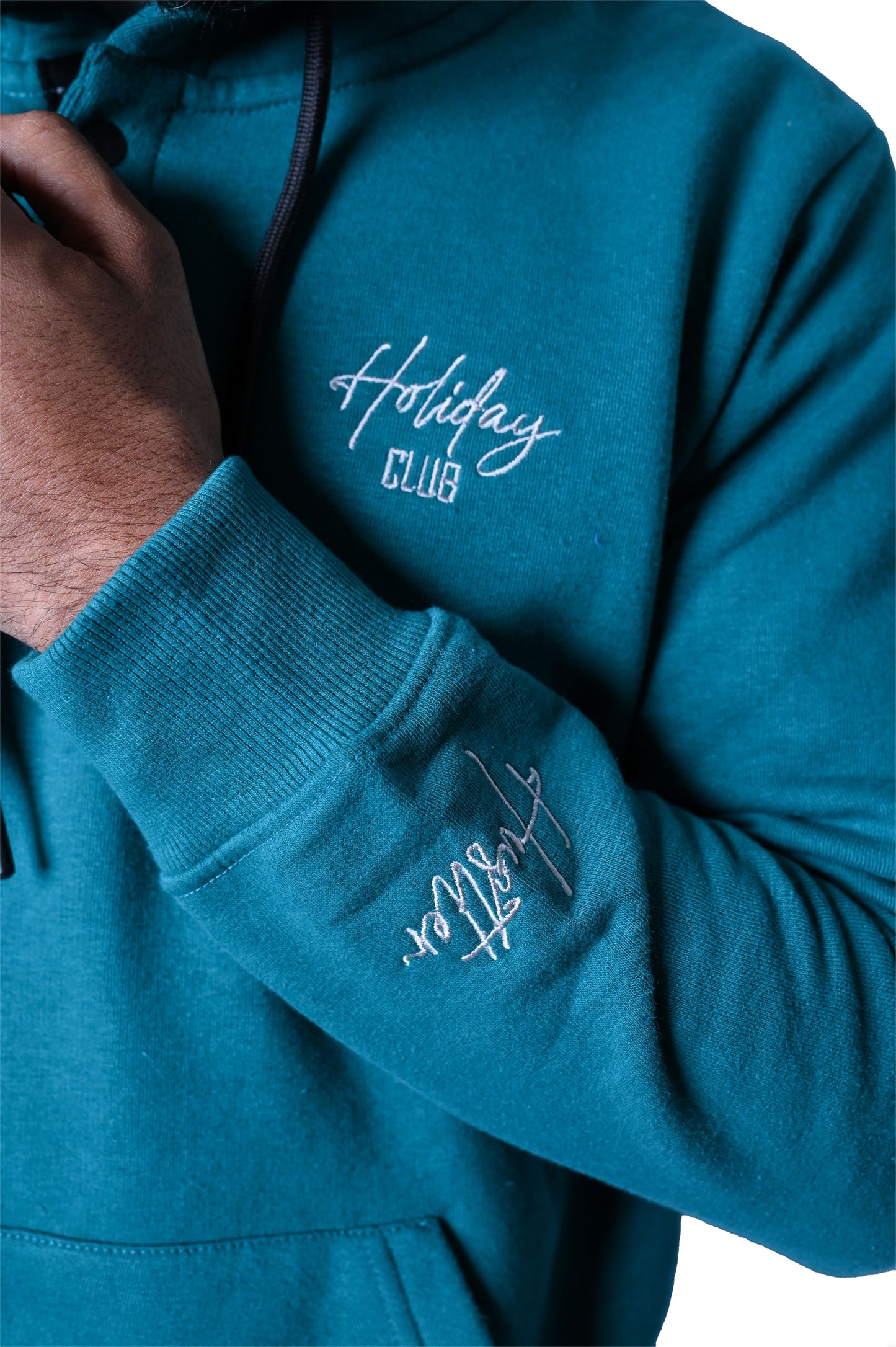 Teal Green Hoodie with "Holiday Club" Embroidery