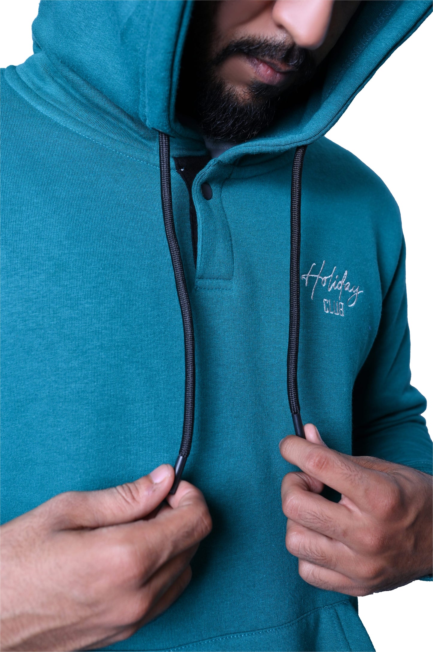 Teal Green Hoodie with "Holiday Club" Embroidery