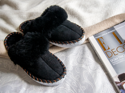 Black Shearling Sheepskin Mules